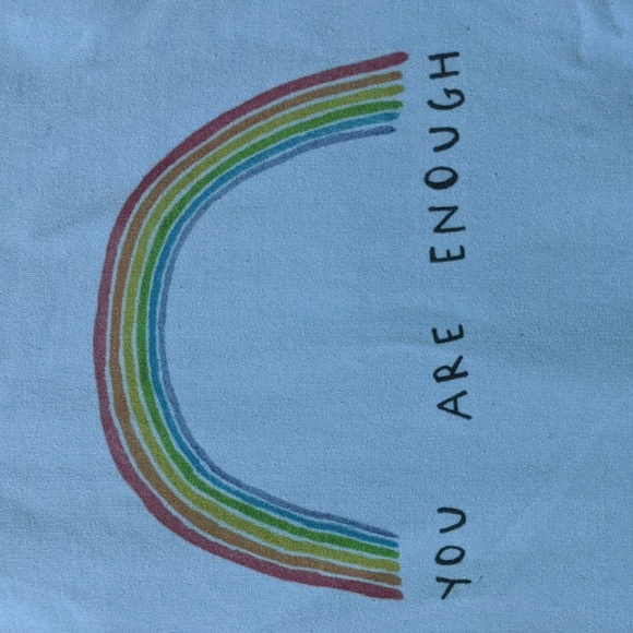 You Are Enough Rainbow Hoodie Sweatshirt light blue Self-Care is For Everyone - Picture 2 of 2